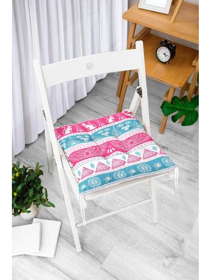 Rem Home Rengirenk Dekoratif Sandalye Minderi Beyaz Etnik Kare 40 x 40 cm Mutfak Balkon Oturma Minderi