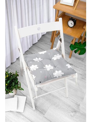 Rem Home Rengirenk Dekoratif Sandalye Minderi Beyaz Hayvan Bağcıklı 40 x 40 cm Mutfak Balkon Oturma Minderi