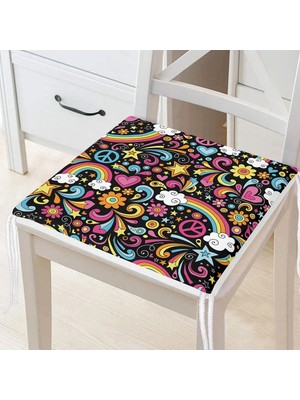 Rem Home Rengirenk Dekoratif Sandalye Minderi Siyah Modern 40 x 40 cm Mutfak Balkon Oturma Minderi