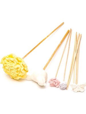 Karışık Çiçek ve Kuş Taşlı 10 Lu Doğal Bambu Kamış Seti