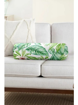 Rem Home Rengirenk Dekoratif Kırlent Kılıfı Beyaz Yaprak 60 x 20 cm Salon Koltuk Kanepe Yastık Kılıfı