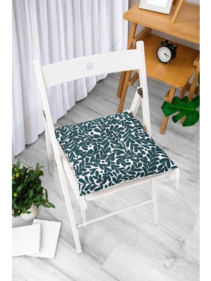 Rem Home Rengirenk Dekoratif Sandalye Minderi Beyaz Yaprak Bağcıklı 40 x 40 cm Mutfak Balkon Oturma Minderi