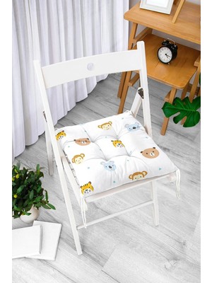 Rem Home Rengirenk Dekoratif Sandalye Minderi Beyaz Modern Bağcıklı 40 x 40 cm Mutfak Balkon Oturma Minderi