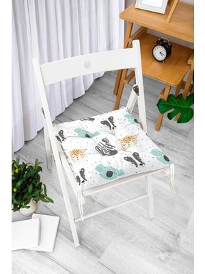 Rem Home Rengirenk Dekoratif Sandalye Minderi Beyaz Modern Bağcıklı 40 x 40 cm Mutfak Balkon Oturma Minderi