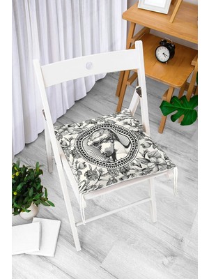 Rem Home Rengirenk Dekoratif Sandalye Minderi Beyaz Modern Bağcıklı 40 x 40 cm Mutfak Balkon Oturma Minderi