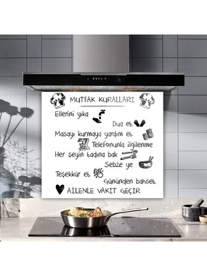 Decorıta Beyaz Mutfak Kuralları / Cam Ocak Arkası Koruyucu (52CM x 60CM)