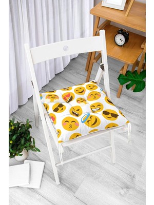 Rem Home Rengirenk Dekoratif Sandalye Minderi Beyaz Modern Bağcıklı 40 x 40 cm Mutfak Balkon Oturma Minderi