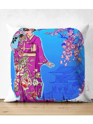 Rem Home Rengirenk Dekoratif Kırlent Kılıfı Beyaz Çiçekli 43 x 43 cm Salon Koltuk Kanepe Yastık Kılıfı