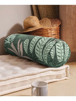 Rem Home Rengirenk Dekoratif Kırlent Kılıfı Yeşil Yaprak 60 x 20 cm Salon Koltuk Kanepe Yastık Kılıfı