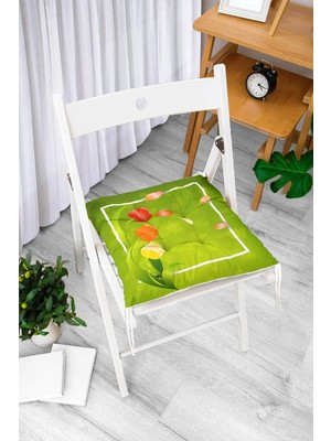 Rem Home Rengirenk Dekoratif Sandalye Minderi Beyaz Modern Bağcıklı 40 x 40 cm Mutfak Balkon Oturma Minderi