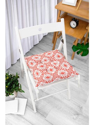 Rem Home Rengirenk Dekoratif Sandalye Minderi Beyaz Modern Bağcıklı 40 x 40 cm Mutfak Balkon Oturma Minderi