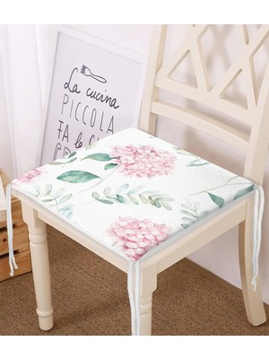 Rem Home Rengirenk Dekoratif Sandalye Minderi Beyaz Yaprak 40 x 40 cm Mutfak Balkon Oturma Minderi
