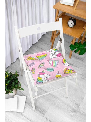 Rem Home Rengirenk Dekoratif Sandalye Minderi Beyaz Modern Bağcıklı 40 x 40 cm Mutfak Balkon Oturma Minderi