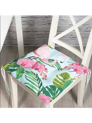 Rem Home Rengirenk Dekoratif Sandalye Minderi Beyaz Yaprak Bağcıklı 40 x 40 cm Mutfak Balkon Oturma Minderi