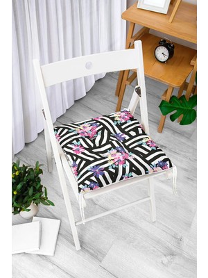 Rem Home Rengirenk Dekoratif Sandalye Minderi Beyaz Modern Bağcıklı 40 x 40 cm Mutfak Balkon Oturma Minderi