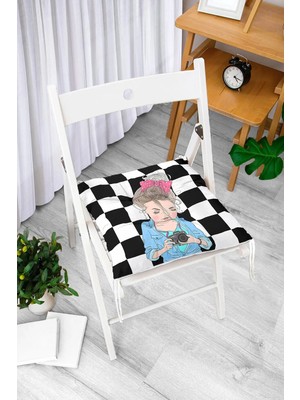 Rem Home Rengirenk Dekoratif Sandalye Minderi Beyaz Modern Bağcıklı 40 x 40 cm Mutfak Balkon Oturma Minderi
