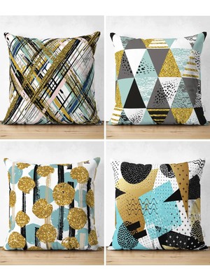 Rem Home Rengirenk Dekoratif Kırlent Kılıfı Beyaz Geometrik 43 x 43 cm Salon Koltuk Kanepe Yastık Kılıfı