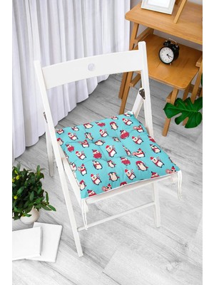 Rem Home Rengirenk Dekoratif Sandalye Minderi Beyaz Modern Bağcıklı 40 x 40 cm Mutfak Balkon Oturma Minderi