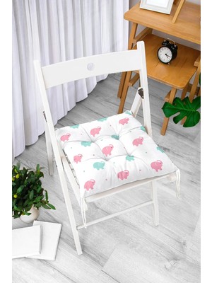 Rem Home Rengirenk Dekoratif Sandalye Minderi Beyaz Modern Bağcıklı 40 x 40 cm Mutfak Balkon Oturma Minderi