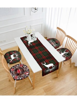 Rem Home Rengirenk Dekoratif Sandalye Minderi Sarı Ekose Yuvarlak 45 x 140 cm Mutfak Balkon Oturma Minderi