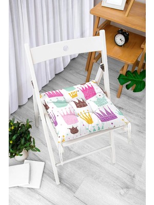 Rem Home Rengirenk Dekoratif Sandalye Minderi Beyaz Hayvan Bağcıklı 40 x 40 cm Mutfak Balkon Oturma Minderi