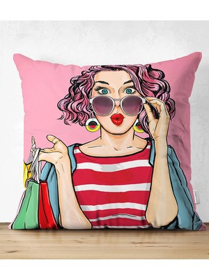 Rem Home Rengirenk Dekoratif Kırlent Kılıfı Pembe 43 x 43 cm Salon Koltuk Kanepe Yastık Kılıfı