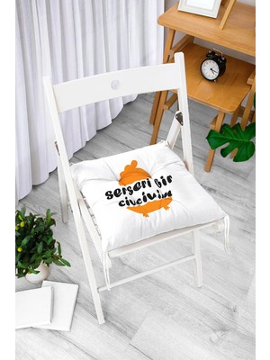 Rem Home Rengirenk Dekoratif Sandalye Minderi Beyaz Modern Bağcıklı 40 x 40 cm Mutfak Balkon Oturma Minderi