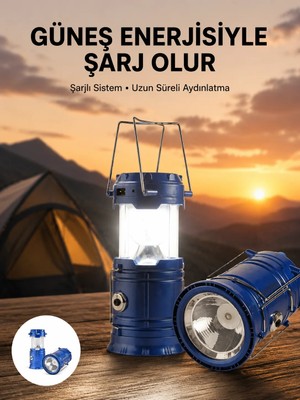 Zenviaa Kamp Feneri Şarj Edilebilir Güneş Enerjili Işıldak USB Şarjlı ZENVIAA365423