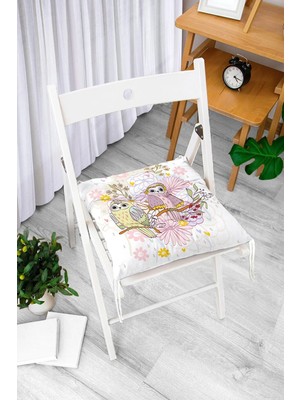 Rem Home Rengirenk Dekoratif Sandalye Minderi Beyaz Modern Bağcıklı 40 x 40 cm Mutfak Balkon Oturma Minderi