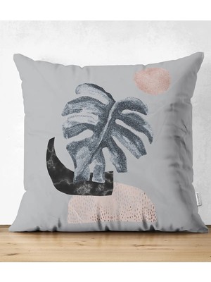 Rem Home Rengirenk Dekoratif Kırlent Kılıfı Gri Yaprak 43 x 43 cm Salon Koltuk Kanepe Yastık Kılıfı
