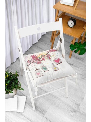 Rem Home Rengirenk Dekoratif Sandalye Minderi Beyaz Hayvan Kare Bağcıklı 40 x 40 cm Mutfak Balkon Oturma Minderi