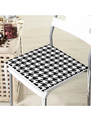 Rem Home Rengirenk Dekoratif Sandalye Minderi Beyaz Ekose 40 x 40 cm Mutfak Balkon Oturma Minderi