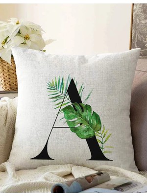 Rem Home Rengirenk Dekoratif Kırlent Kılıfı Beyaz Yaprak 43 x 43 cm Salon Koltuk Kanepe Yastık Kılıfı