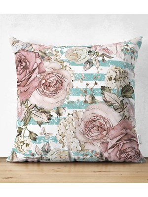 Rem Home Rengirenk Dekoratif Kırlent Kılıfı Mavi 43 x 43 cm Salon Koltuk Kanepe Yastık Kılıfı