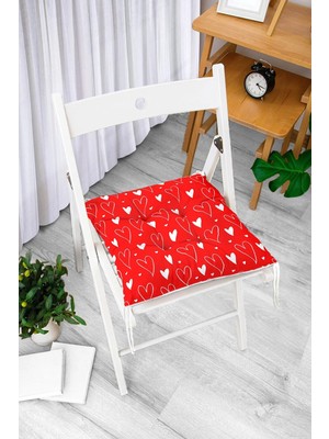 Rem Home Rengirenk Dekoratif Sandalye Minderi Beyaz Modern Bağcıklı 40 x 40 cm Mutfak Balkon Oturma Minderi
