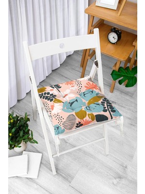 Rem Home Rengirenk Dekoratif Sandalye Minderi Beyaz Yaprak Bağcıklı 40 x 40 cm Mutfak Balkon Oturma Minderi