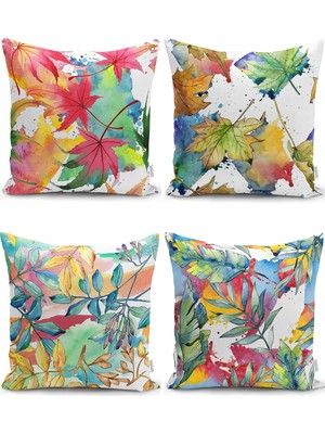 Rem Home Rengirenk Dekoratif Kırlent Kılıfı Beyaz Yaprak 43 x 43 cm Salon Koltuk Kanepe Yastık Kılıfı