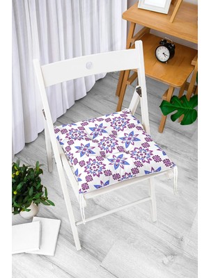 Rem Home Rengirenk Dekoratif Sandalye Minderi Beyaz Modern Bağcıklı 40 x 40 cm Mutfak Balkon Oturma Minderi