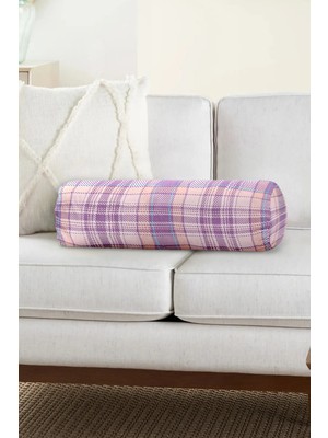 Rem Home Rengirenk Dekoratif Kırlent Kılıfı Lila Ekose 60 x 20 cm Salon Koltuk Kanepe Yastık Kılıfı