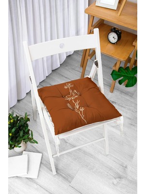 Rem Home Rengirenk Dekoratif Sandalye Minderi Beyaz Minimal Bağcıklı 40 x 40 cm Mutfak Balkon Oturma Minderi