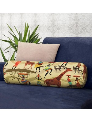 Rem Home Rengirenk Dekoratif Kırlent Kılıfı Sarı Etnik 60 x 20 cm Salon Koltuk Kanepe Yastık Kılıfı