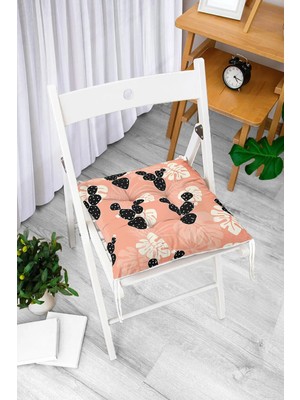 Rem Home Rengirenk Dekoratif Sandalye Minderi Beyaz Yaprak Bağcıklı 40 x 40 cm Mutfak Balkon Oturma Minderi