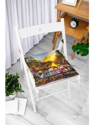 Rem Home Rengirenk Dekoratif Sandalye Minderi Beyaz Hayvan Kare Bağcıklı 40 x 40 cm Mutfak Balkon Oturma Minderi