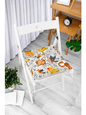 Rem Home Rengirenk Dekoratif Sandalye Minderi Beyaz Modern Bağcıklı 40 x 40 cm Mutfak Balkon Oturma Minderi