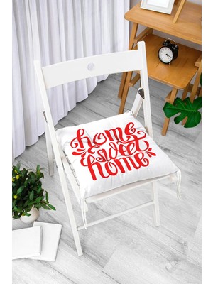 Rem Home Rengirenk Dekoratif Sandalye Minderi Beyaz Modern Bağcıklı 40 x 40 cm Mutfak Balkon Oturma Minderi
