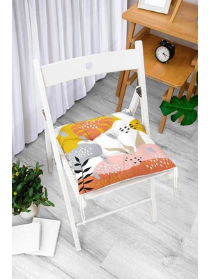 Rem Home Rengirenk Dekoratif Sandalye Minderi Beyaz Yaprak Bağcıklı 40 x 40 cm Mutfak Balkon Oturma Minderi
