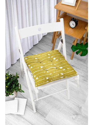 Rem Home Rengirenk Dekoratif Sandalye Minderi Beyaz Modern Bağcıklı 40 x 40 cm Mutfak Balkon Oturma Minderi