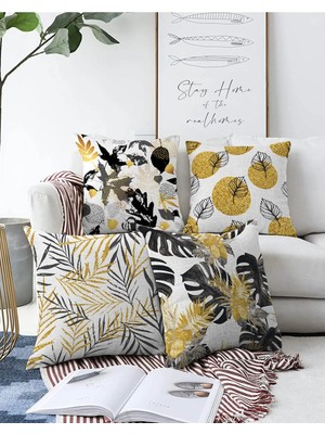 Rem Home Rengirenk Dekoratif Kırlent Kılıfı Beyaz Yaprak 43 x 43 cm Salon Koltuk Kanepe Yastık Kılıfı