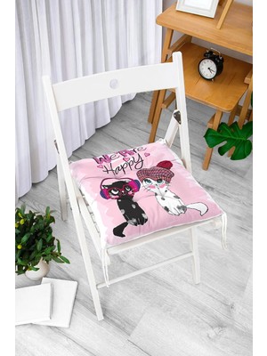 Rem Home Rengirenk Dekoratif Sandalye Minderi Beyaz Modern Bağcıklı 40 x 40 cm Mutfak Balkon Oturma Minderi