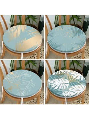 Rem Home Rengirenk Dekoratif Sandalye Minderi Yeşil Yaprak Yuvarlak 40 x 40 cm Mutfak Balkon Oturma Minderi